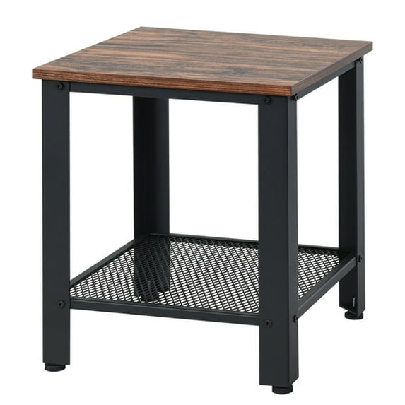 Yardi Yard Industrial End Table 2-Tier Side Table-Black, Side Table, Chairside Table Narrow End Table for Bedroom Living Room Kitchen