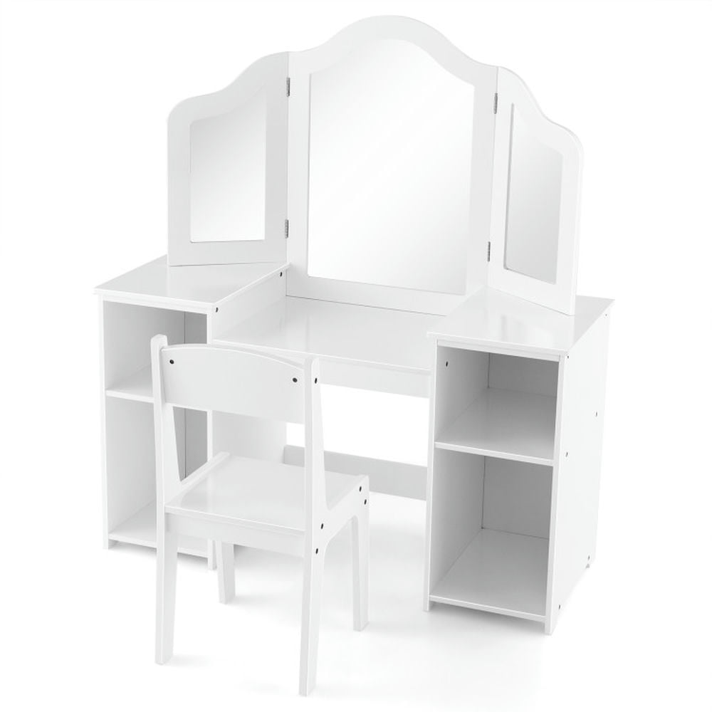 Yardi Yard Kids Vanity Table and Chair Set with Removable Tri-Folding Mirror-White, Kids Vanity for Girls Kids Yardi Yard Kids Vanity Table and Chair Set with Removable Tri-Folding Mirror-White, Kids Vanity for Girls Kids