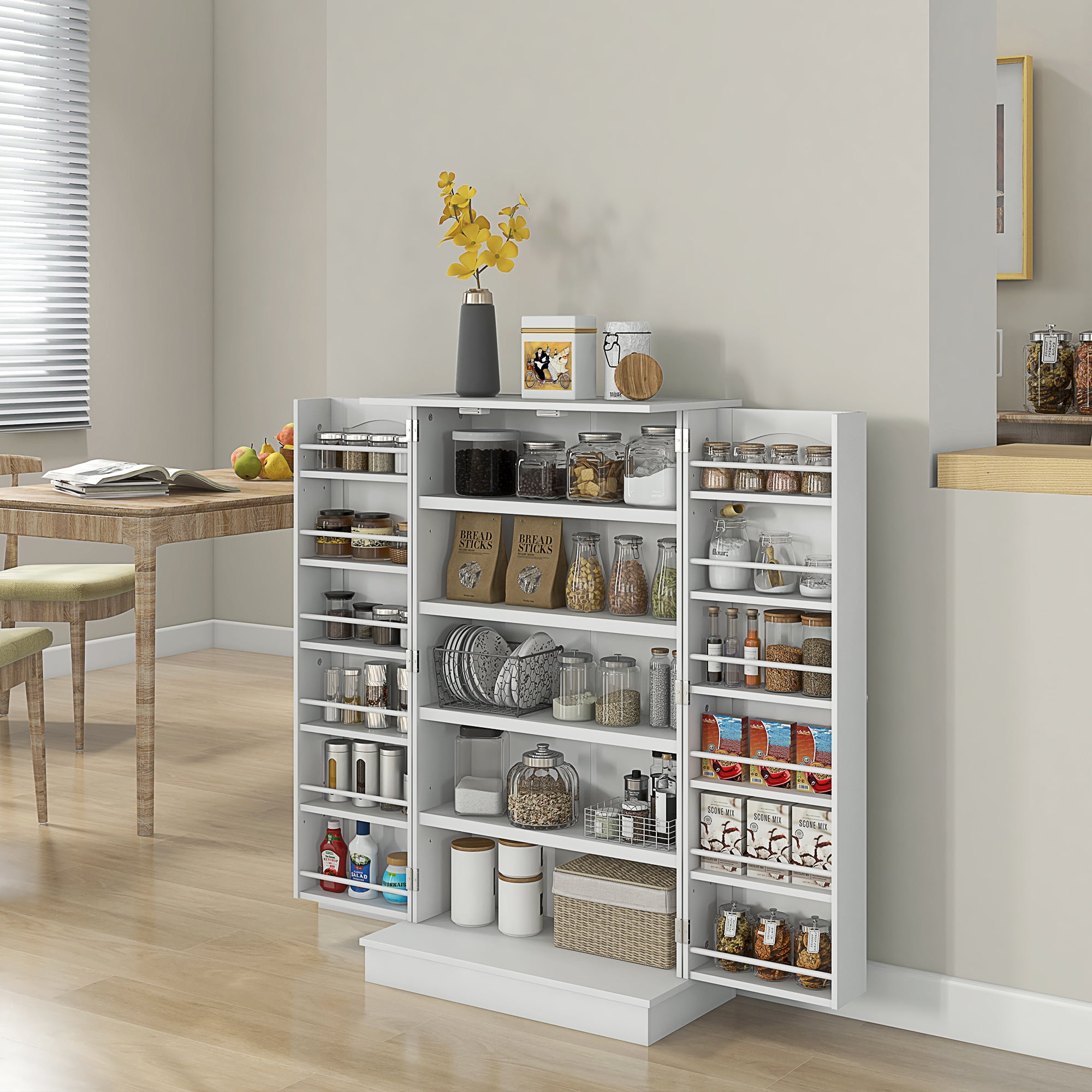 Yardi Yard Kitchen Pantry Storage Cabinet, Kitchen Pantry Storage Cabinet w/ 5-tier Shelving, 12 Spice Racks Yardi Yard Kitchen Pantry Storage Cabinet, Kitchen Pantry Storage Cabinet w/ 5-tier Shelving, 12 Spice Racks