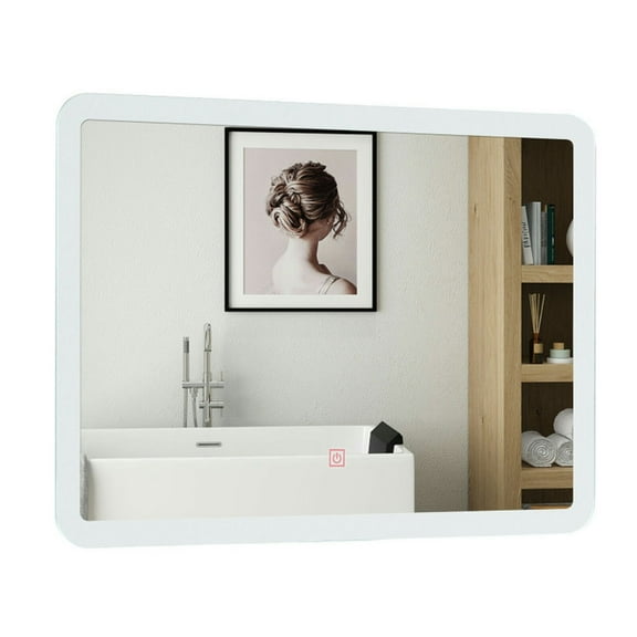 Yardi Yard LED Wall-mounted Bathroom Rounded Arc Corner Mirror with Touch, Mirrors for Wall