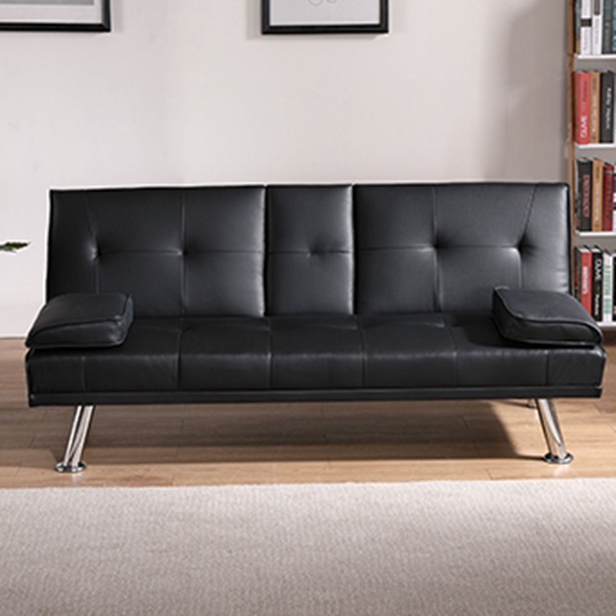 Yardi Yard Leather 67" Sofa Convertible Sofa Bed, Living Room Black