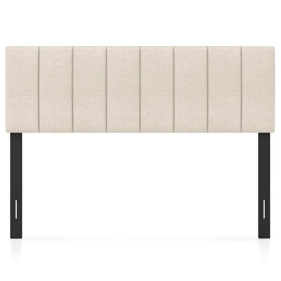 Yardi Yard Linen Upholstered Headboard with Solid Wood Legs and Adjustable Width-Beige,
