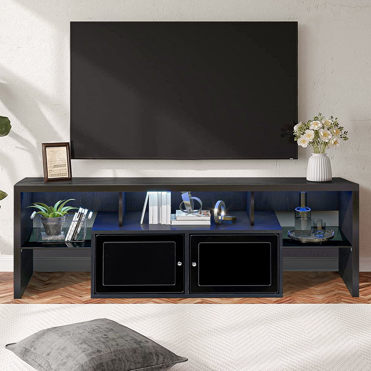 Yardi Yard MidCentury Wood LED TV Stand for TVs up to 65", Black
