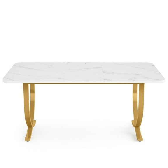 Yardi Yard Modern Dining Table, Faux Marble Top, Gold Legs, 62.99"L x 31.49"D x 29.52"H