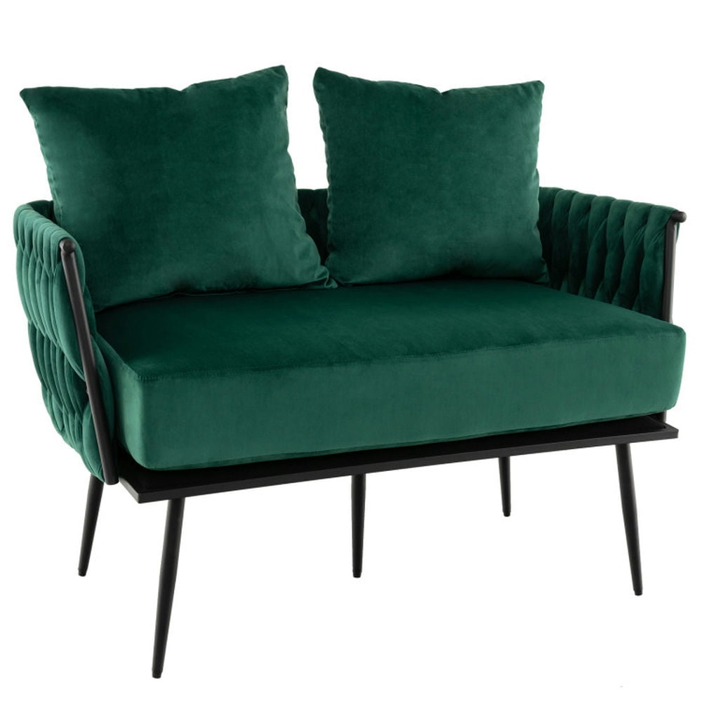 Yardi Yard Modern Loveseat Sofa Upholstered Dutch Velvet Sofa Couch-Green, Loveseat Sofa Couch, Mid Century Modern Couches for Small Spaces, Living Room