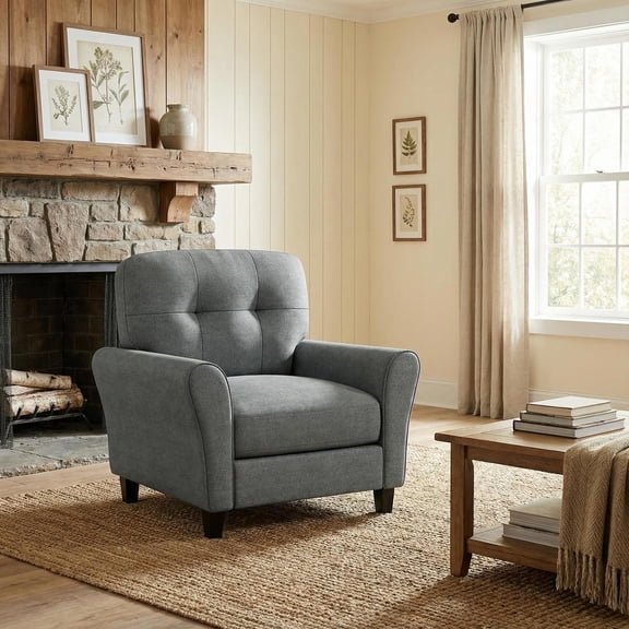 Yardi Yard Modern Upholstered Accent Chair with Rubber Wood Legs, Thick Padded Cozy Lounge Chair for Living Room, Bedroom, Dorm, Gray