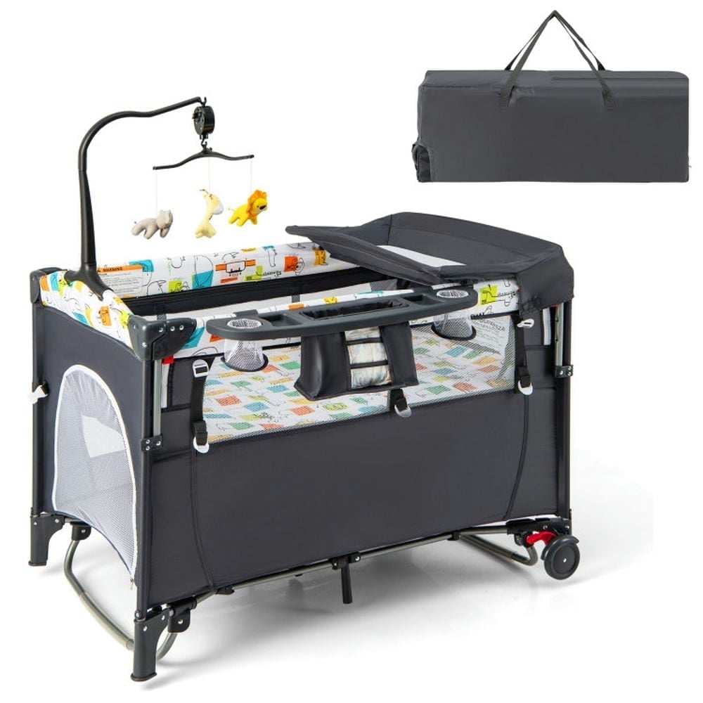 Yardi Yard Multi-Functional Baby Playpen with Mattress and Removable Changing Table-Gray, Baby Bed for Babies and Toddlers Yardi Yard Multi-Functional Baby Playpen with Mattress and Removable Changing Table-Gray, Baby Bed for Babies and Toddlers