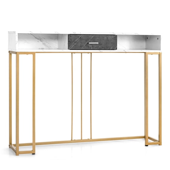 Yardi Yard Narrow Long Sofa Table for Living Room-White, Narrow Console Table with Shelves for Entryway & Hallway
