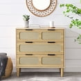 thumbnail image 1 of Yardi Yard Natural Wood Storage Cabinet Dresser, 3 Drawers with Rattan Doors, Elegant Chest of Drawers, 1 of 12