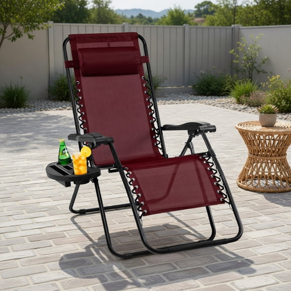 Yardi Yard Outdoor Folding Zero Gravity Reclining Lounge Chair, Patio Furniture Chair, Folding Beach Lounge Chair for Outdoor - Dark Red