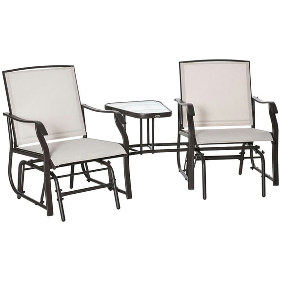 Yardi Yard Outdoor Glider Chair with Coffee Table, Patio 2-Seat Rocking Chair Swing Loveseat with Breathable Sling for Outdoor, Beige
