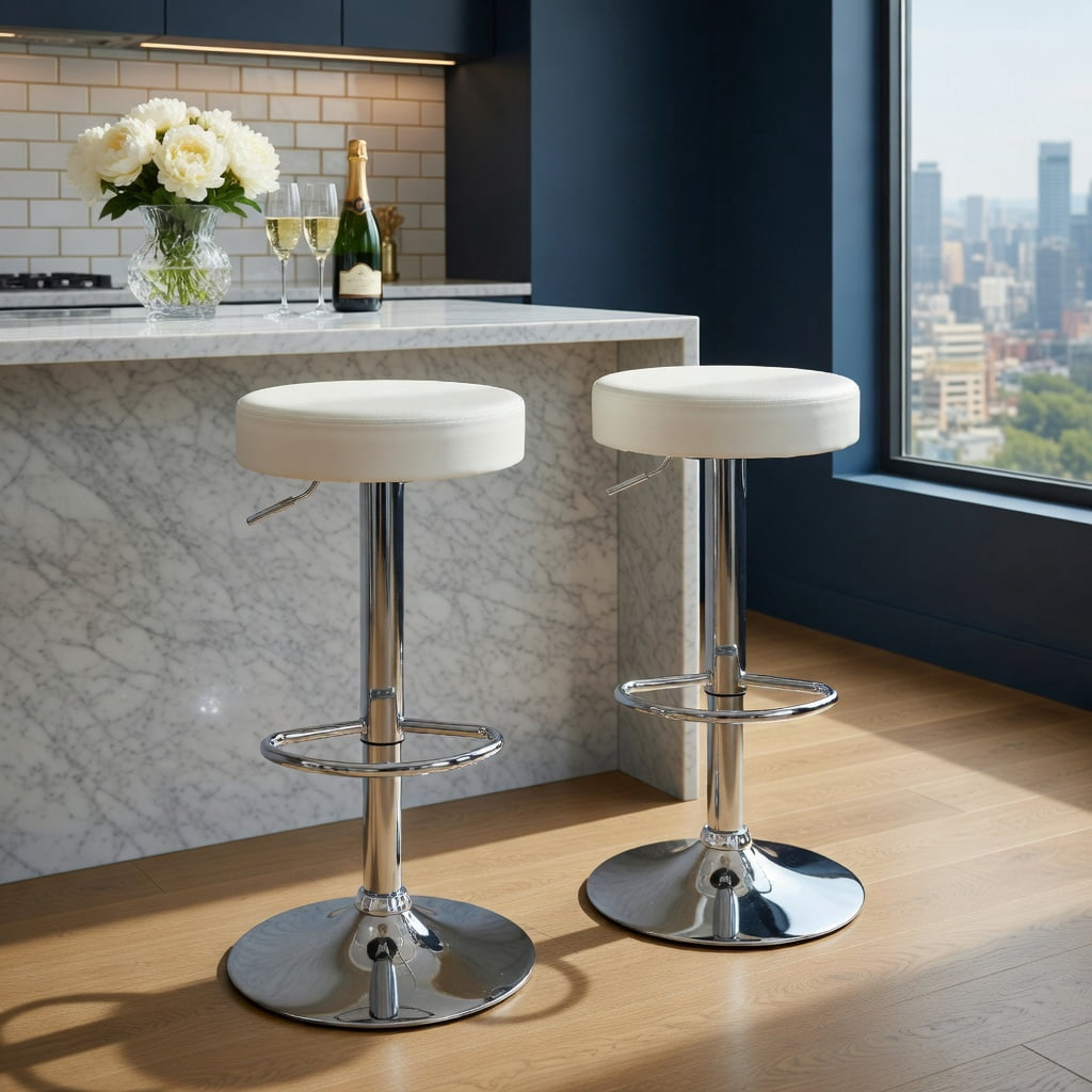 Yardi Yard PU Leather Backless Bar Stools Set of 2 , Chair for Kitchen Dining Room, Black