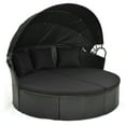 thumbnail image 1 of Yardi Yard Patio Round Daybed with 2 Pieces of Half-Moon Sofas, Rattan Wicker Daybed with Retractable Canopy and Pillows, Round Rattan Sofa Bed for Outdoor, Black, 1 of 6
