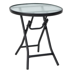 Yardi Yard Patio Side Table with Tempered Glass Tabletop, Outdoor Coffee Side End Table for Outside Patio Storage