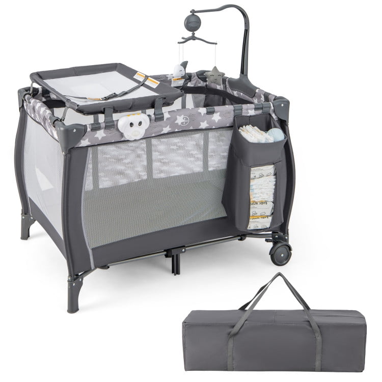 Yardi Yard Portable Baby Playard with Changing Table Bassinet and Music Box-Gray, Baby Bed for Babies and Toddlers Yardi Yard Portable Baby Playard with Changing Table Bassinet and Music Box-Gray, Baby Bed for Babies and Toddlers