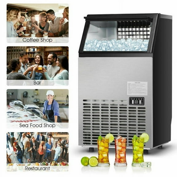 Yardi Yard Portable Built-In Stainless Steel Commercial Ice Maker, Under Counter Ice Maker, Freestanding Ice Maker Machine for Home Office Bar Parties, Ideal Ice Maker