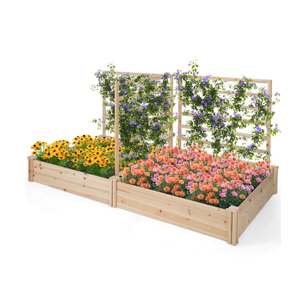 Yardi Yard Raised Garden Bed with 2 Planter Boxes and 3 Trellis-Natural, Raised Garden Bed for Patio or Yard Gardening