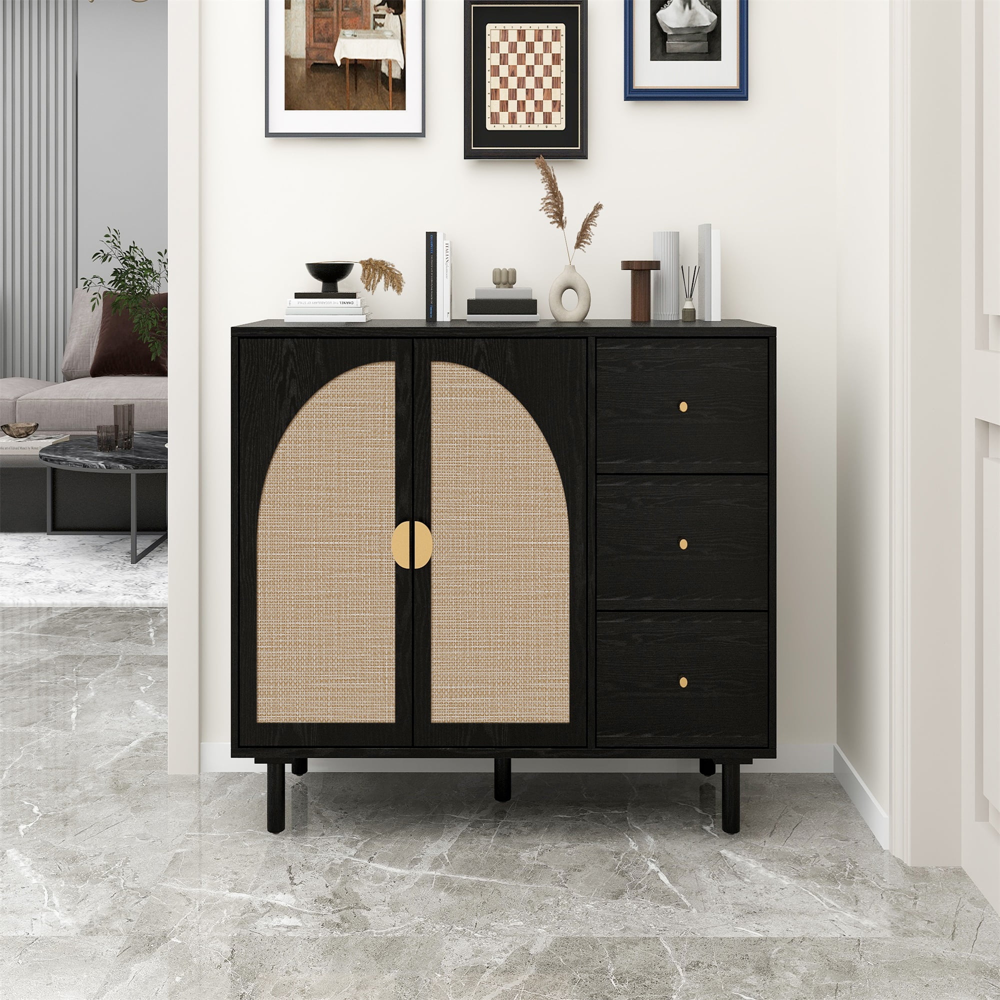 Yardi Yard Rattan Storage Cabinet with 2 Door 3 Drawer Cabinet ...