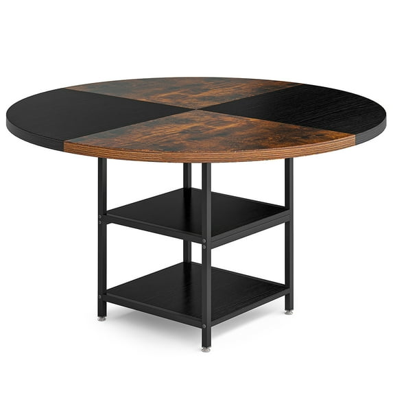 Yardi Yard Round Dining Table for 4, 47"D, Storage Shelves, Kitchen/Dining Room, Space-Saving, Industrial Breakfast Nook Table Set for Small Space