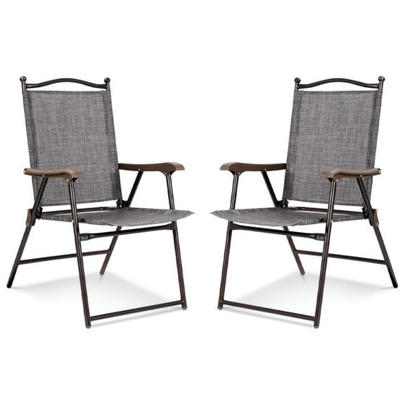 Yardi Yard Set of 2 Patio Folding Sling Back Camping Deck Chairs, Folding Chairs Set with Steel Frame, Space-Saving Chairs for Outdoor as Back Garden, Yard, Gray