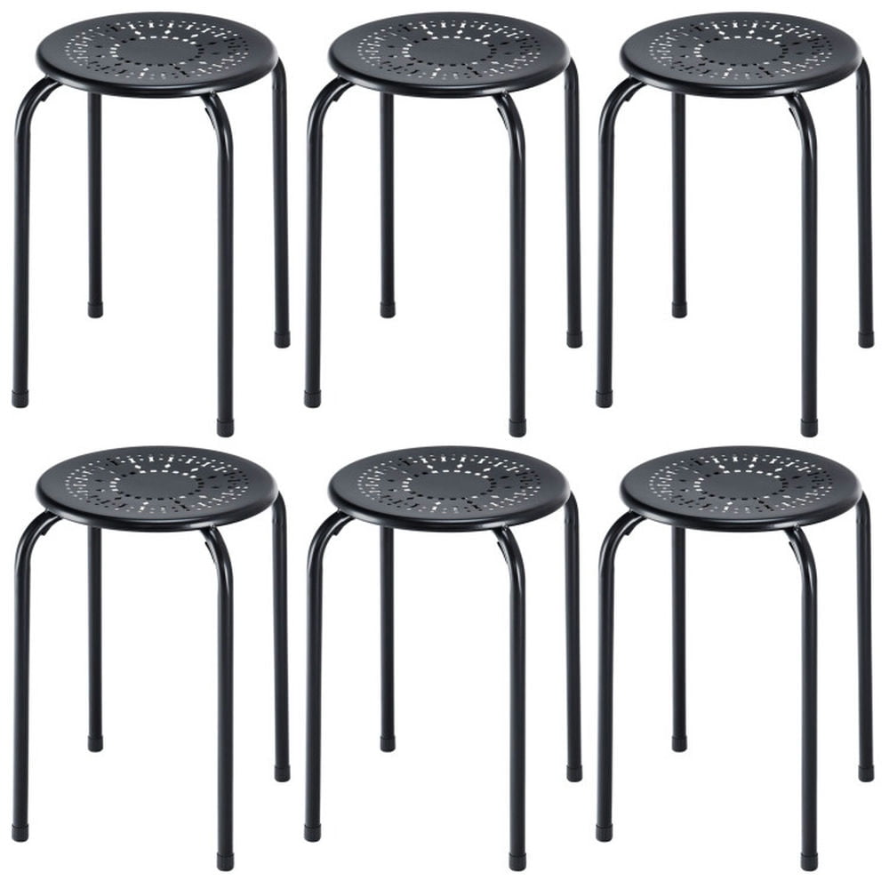 Yardi Yard Set of 6 Stackable Multifunctional Daisy Design Backless Round Metal Stool Set-Black, Bar Height Stools, Bar Stools for Kitchen, Dining Room