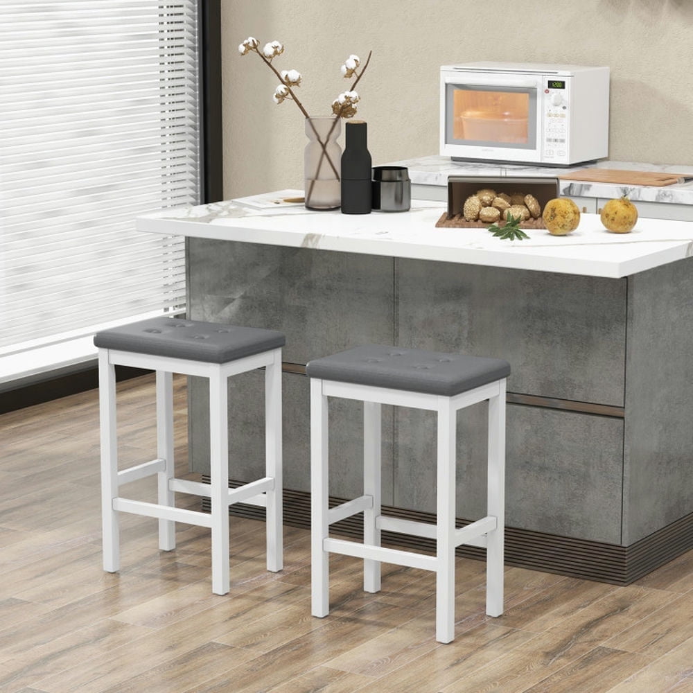 Set of 2 Gray and White Adjustable Swivel Bar Stools