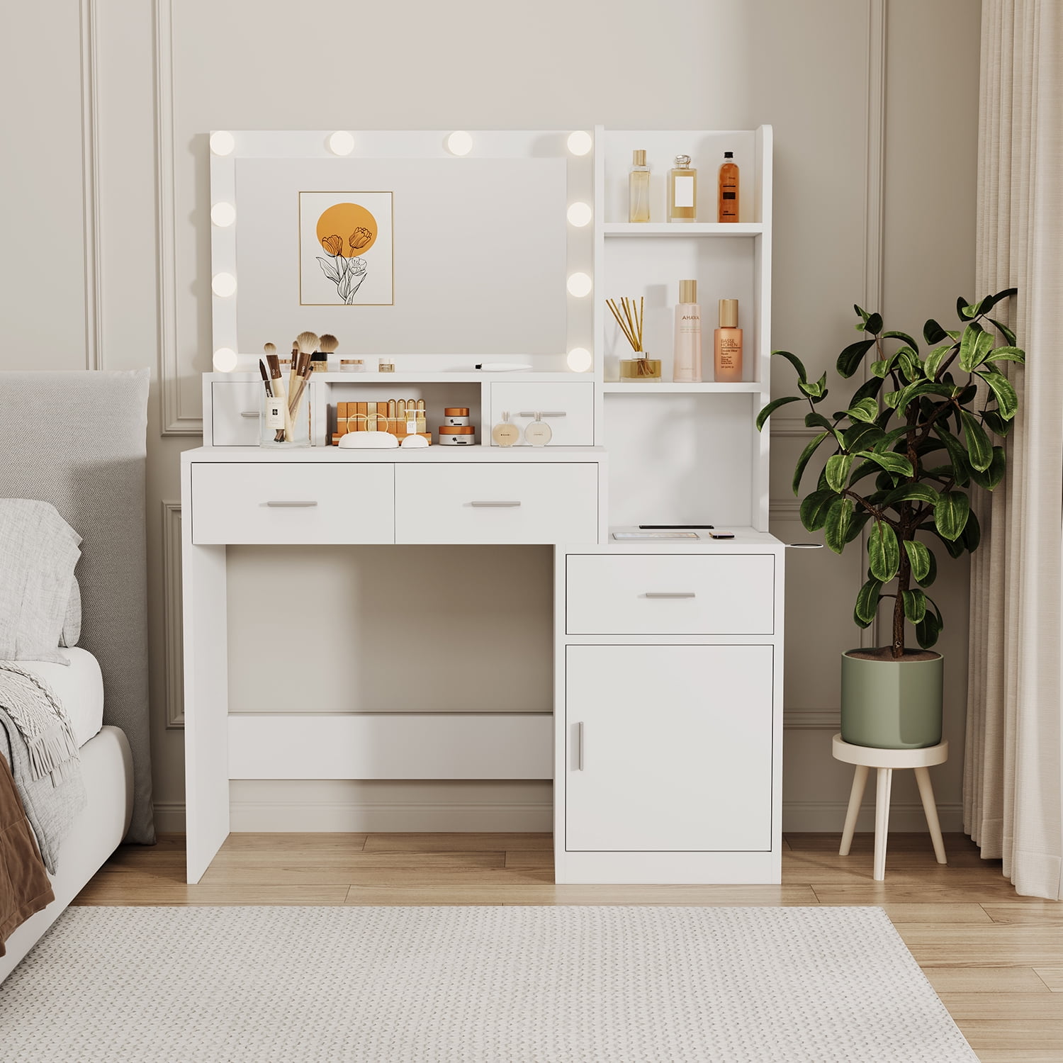 Yardi Yard Smart Mirror Dressing Table With Drawers And Storage Cabinet, Dressing Table With Dressing Pad For Bedroom, Dressing Room Yardi Yard Smart Mirror Dressing Table With Drawers And Storage Cabinet, Dressing Table With Dressing Pad For Bedroom, Dressing Room