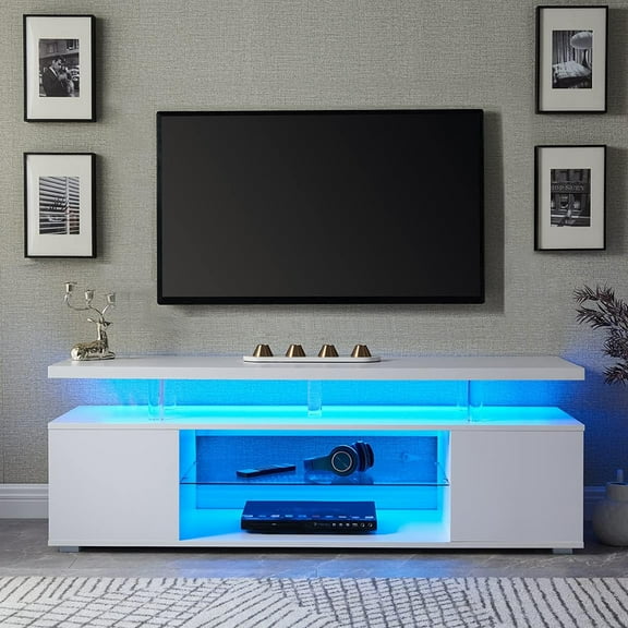 Yardi Yard TV Stand, 70" TV Compatible, LED Gaming Center, White, Modern Design, Large Cabinet, 63"L x 16"W