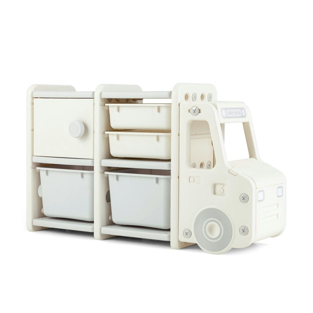 Yardi Yard Toddler Truck Storage Organizer with Plastic Bins-Gray, Toy Storage for Kids, Boys, Girls, Nursery