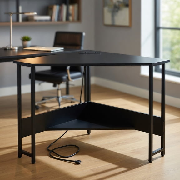 Yardi Yard Triangle Computer Corner Desk with Charging Station-Black, Computer Desk, Gaming Computer Desks for Study,Working,Writing