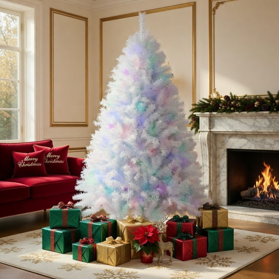 Yardi Yard White Iridescent Tinsel Artificial Christmas Tree with 792 Branch Tips, 6 Feet Artificial Christmas Tree with Folding Reinforced Metal Stand, Artificial Christmas Tree for Indoor, White