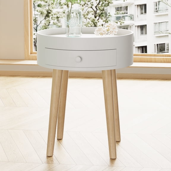 Yardi Yard White Nightand Bedside Table with Storage Drawer, Modern Sofa End Side Table for Living Room