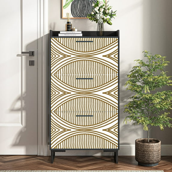 Yardi Yard Wood Shoe Storage Cabinet, Narrow Closet Shoe Organizer Rack for Entryway, Black