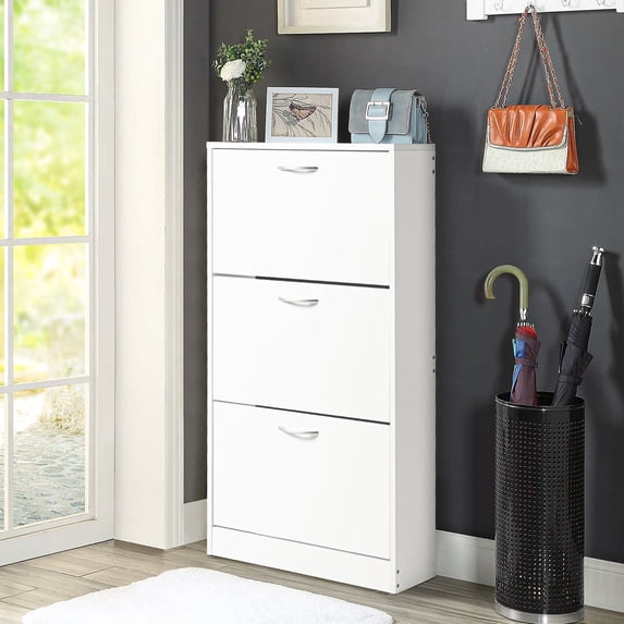 Yardi Yarda Wood Shoe Storage Cabinet, Narrow Closet Shoe Organizer Rack for Entryway, White