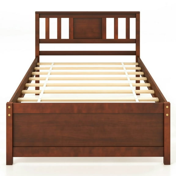 Yardi Yard Wooden Platform Bed with Headboard and Slat Support-Twin Size, Bed Frame