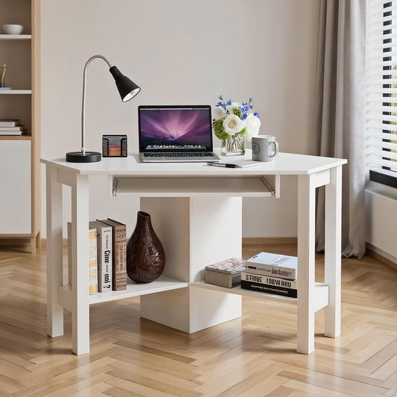 Yardi Yard Wooden Study Computer Corner Desk with Drawer-White, Computer Desk, Gaming Computer Desks for Study,Working,Writing