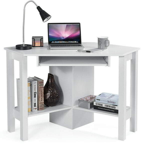 Yardi Yard Wooden Study Computer Corner Desk with Drawer-White, Computer Desk, Gaming Computer Desks for Study,Working,Writing