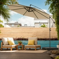 Yardi Yarda 10 Feet Offset Hanging Umbrella, Shade with Base and Infinite Tilt for Outdoor as Yard, Beige