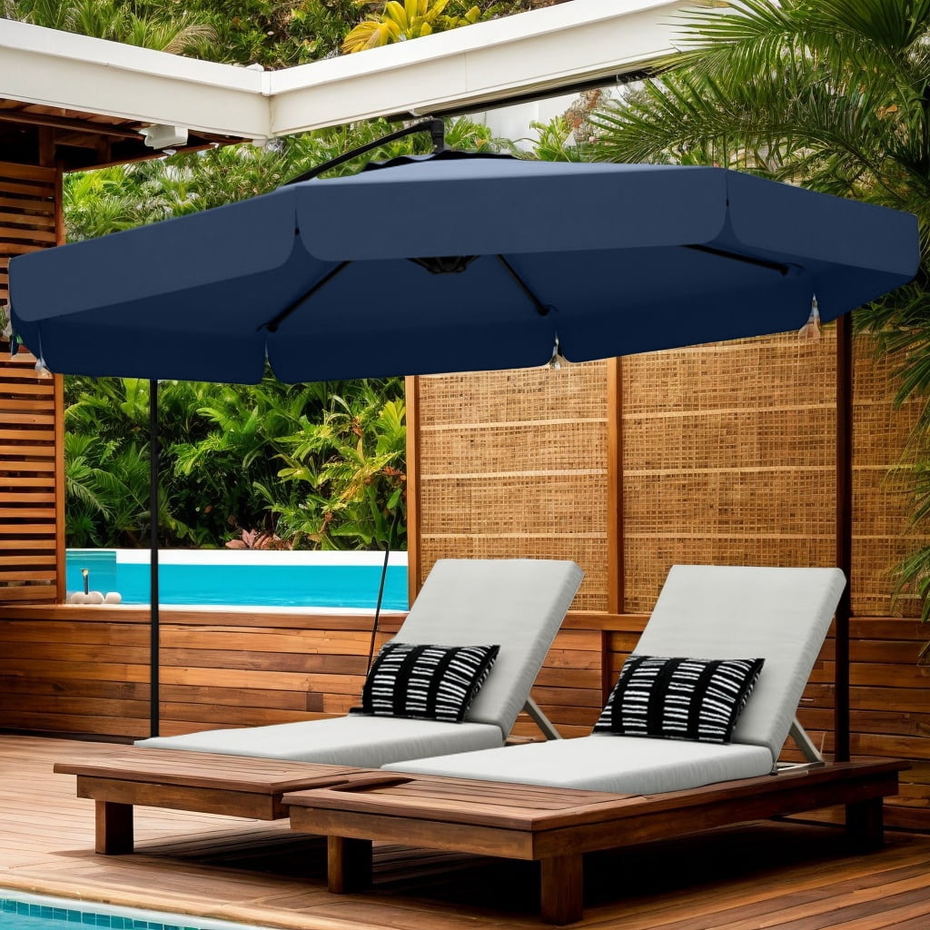 Yardi Yarda 10 Feet Patio Cantilever Umbrella with Cover Tilt Adjustment and Ruffled Edge, Outdoor Shade, Navy