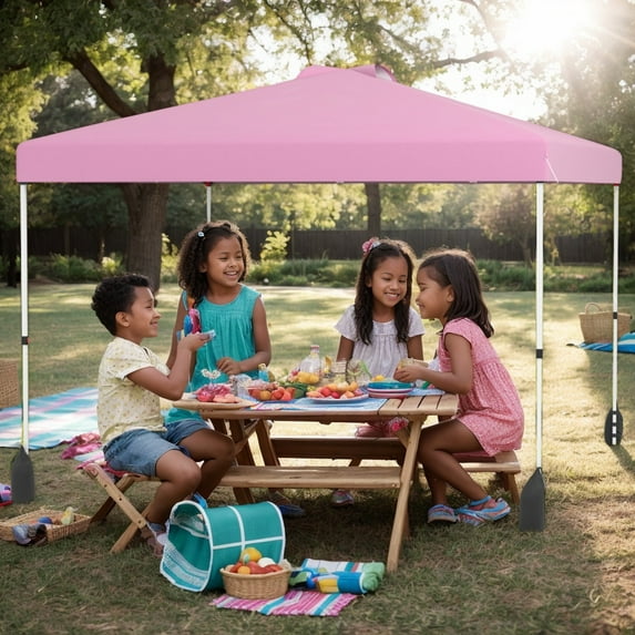 Yardi Yarda 10 X 10 FT Pop up Canopy Tent, Canopy with 1 Sidewall and Wheeled Bag for Outdoor as Yard, Pink