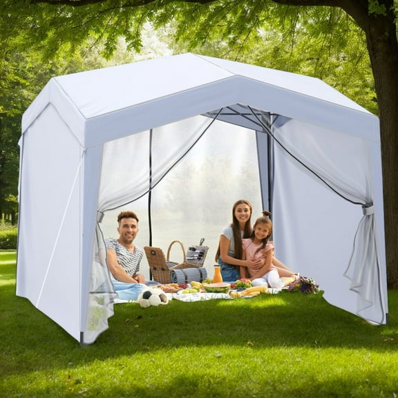 Yardi Yarda 10 X 10 FT Pop up Canopy Tent with 4 Sidewalls Mesh Netting Wheeled Bag, Canopy for Outdoor as Yard, White