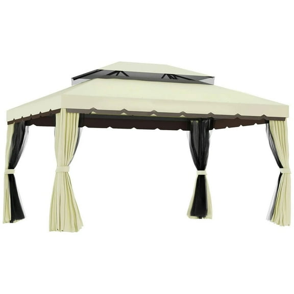 Yardi Yarda 10' x 13' Patio Shade for Garden, Deck, Patio, Aluminum Frame Double Roof Shade Canopy Shelter with Netting & Curtains, White