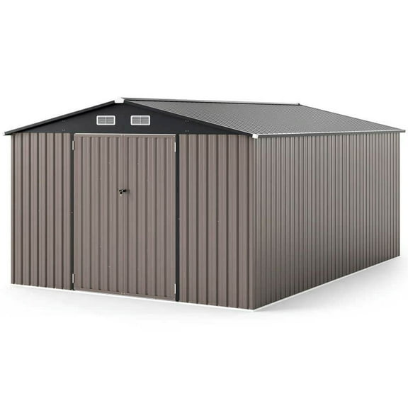 Yardi Yarda 10 x 14 FT Outdoor Storage Shed with Improved Windproof Metal Structure, Storage Shed with Weather-proof Pitched Roof, Gray