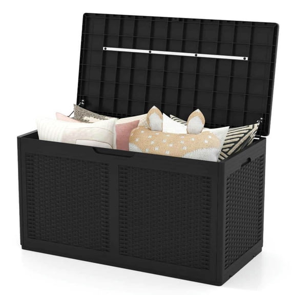 Yardi Yarda 100 Gallon Resin Deck Box Outdoor Waterproof Storage Bench, Storage Box with Lockable and Soft-close Lid, Black