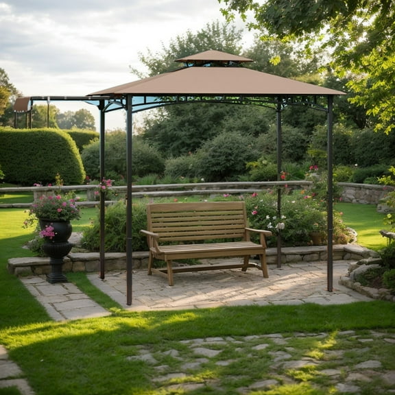 Yardi Yarda 11 x 5 FT Grill Canopy with Side Awning and Double-Tiered Top, Canopy for Outdoor as Yard, Brown