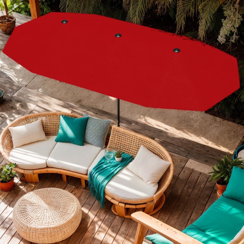 Yardi Yarda 13 Feet Large Patio Umbrella, Double-Sided Table Market Umbrella with Crank Handle for Outdoor, Red