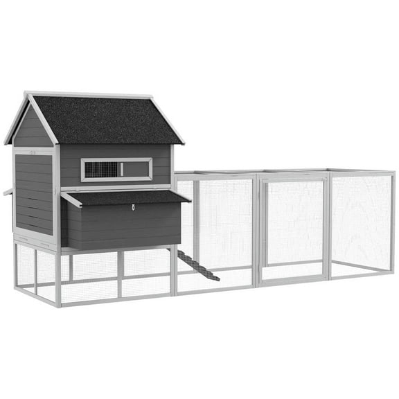 Yardi Yarda 137" Wooden Chicken Coop for 8-10 Chickens, Backyard, Gray