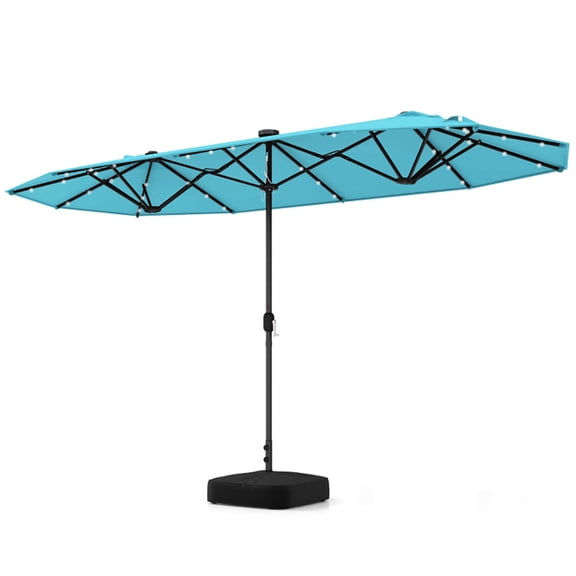 Yardi Yarda 13FT Double-sided Patio Umbrella with Solar Lights for Garden Pool Backyard-Turquoise