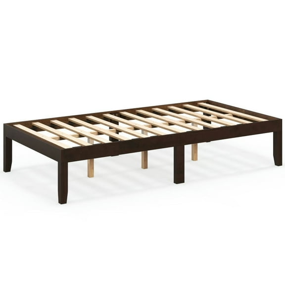 Yardi Yarda 14 Inch Twin Wood Platform Bed Frame with Wooden Slats Support, Simple Bed Frame for Indoor, Brown