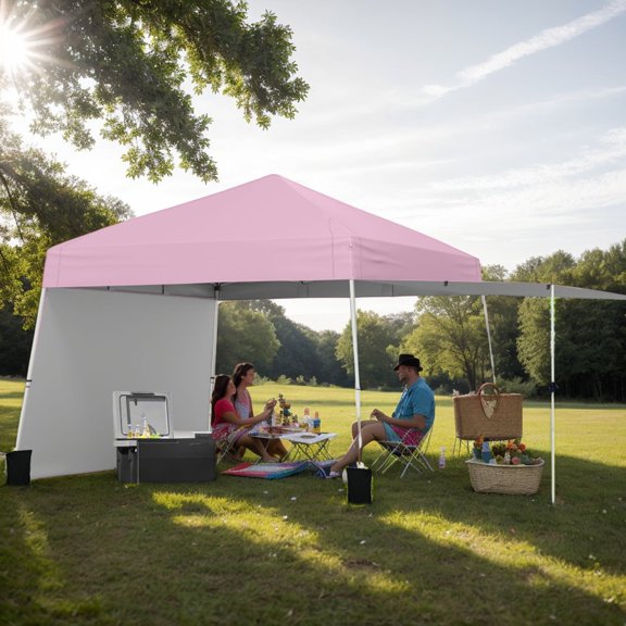 Yardi Yarda 14 x 9.2 Feet Pop up Canopy Tent, Canopy with 2 Convertible Sidewalls to Awning and Stakes for Outdoor as Yard, Pink